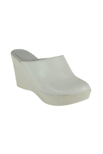 AllComfort Saboti albi cu platformă din piele SBM5A