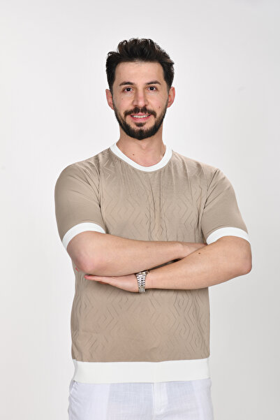 VALERİO MEN Asymmetrical Pattern Double Color Premium Knitwear