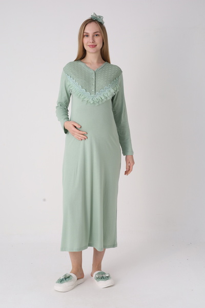 EM&FA TEKSTİL Maternity Lace Detailed Single Nightgown