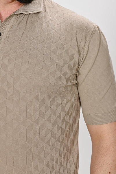 VALERİO MEN Collar Buttoned Diamond Pattern Premium Knitwear