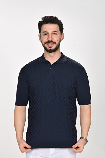 VALERİO MEN Collar Buttoned Diamond Pattern Premium Knitwear