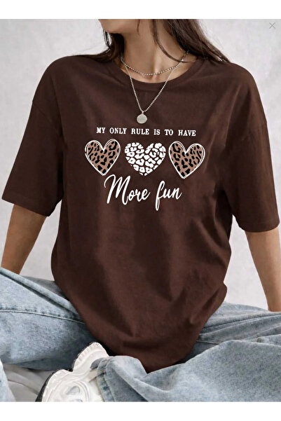 SUNFREE Γυναικείο μπλουζάκι LEOPARD HEART με στάμπα, υπερμεγέθη, κοντομάνικο,...