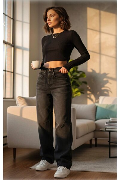 MAY JEAN Baggy Buckle Detailed Loose Fit - Wide Leg - Jean Denim Trousers Com...
