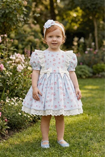 Pamina Baby Girl Evening Dress Brode Ruffle Rose Pattern Puffy Dress and Head...