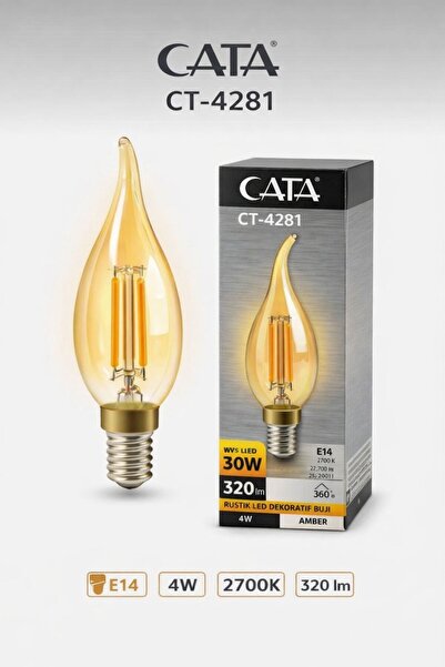 cesaa elektirik CT-4281 4W RUSTİK LED KIVRIK BUJI AMPUL(E14)(AMBER) LUX DEKOR...