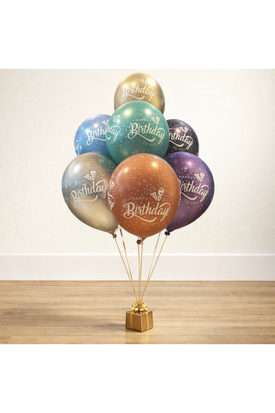 Balonsan Happy Birthday Themed Chrome (Shiny) Balloons 25 Pieces