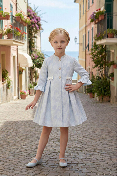 Pamina Girl's Evening Dress Sleeveless Satin Gown and Long Jacquard Coat Two-...
