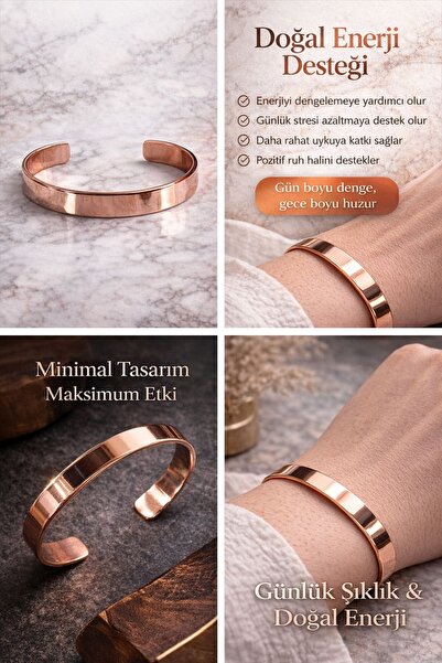 BAKIRCIM STORE 99.9% Pure Copper Bracelet Adjustable Open Cuff Unisex Natural...
