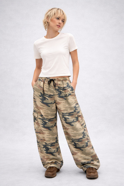 september island Nasust Sahra Brown Orange Camouflage Patterned Shalwar Overs...