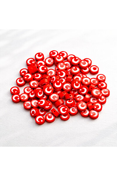 leylooks 100 Pieces of Polymer Clay Fimo Turkish Flag, Moon Star Beads