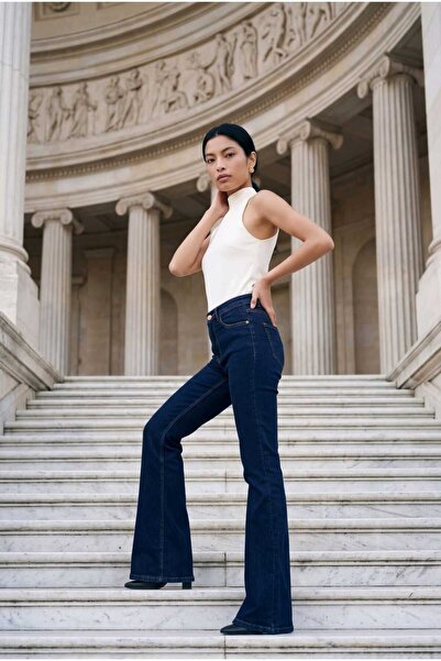 hies Jeans Spanish Flare High Waist Lycra Trousers Dark Navy Blue