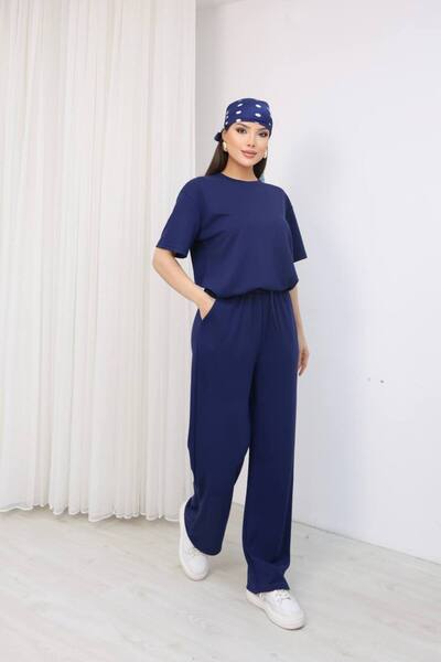 DENİKK Trend Wide Leg Soft Textured Modal Stretch Fabric T-Shirt Track Suit 2...