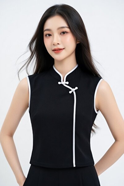 Köstebek Mandarin Collar Qipao Style Mandarin Plain Blouse