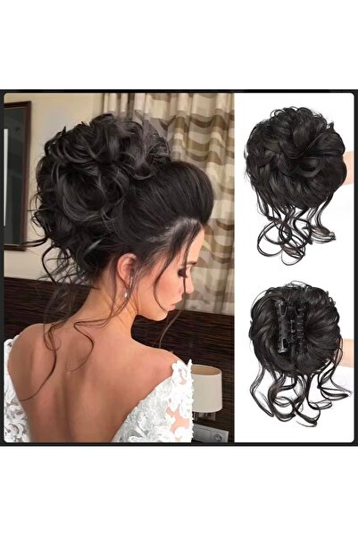 Handmade Siyah dağınık topuz kuyruklu tokalı saç siyah