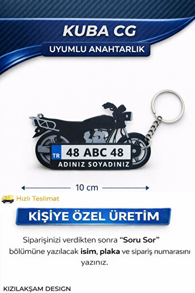 KIZILAKŞAM Kuba CG Motosiklet Uyumlu Kişiye Özel Hediyelik Motor Plaka Anahta...