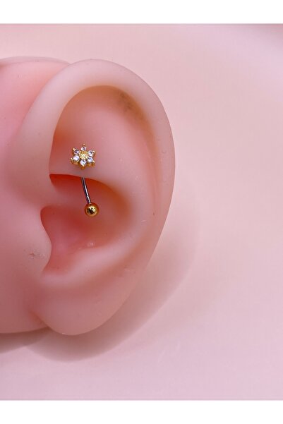 kurukafagift Çiçek Rook Piercing Çelik Zirkon Taşlı
