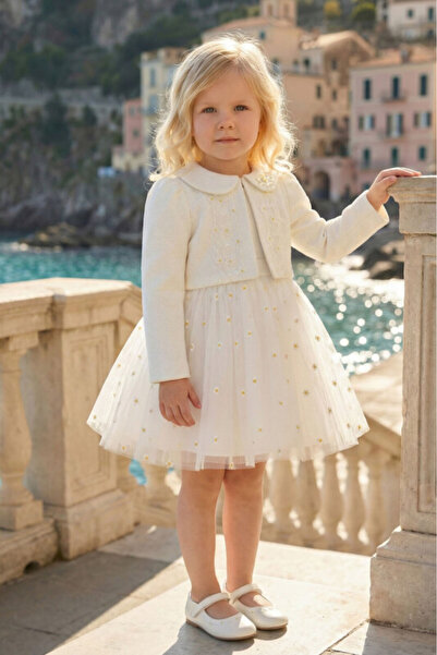 Pamina Baby Girl Evening Dress Daisy Embroidered Tulle Dress and Jacket Two-P...