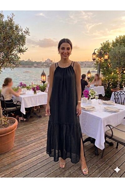 AYASOFYA OTANTIK Rochie de damă italiană neagră, din mătase, cu model simplu ...