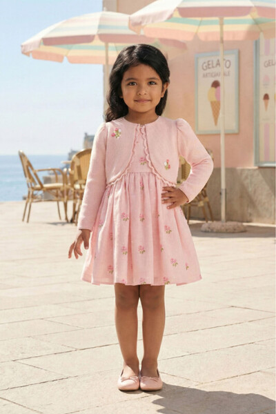 Pamina Powder Baby Girls Embroidered Rose Dress & Jacket Set 6-24 Month 36385Pr
