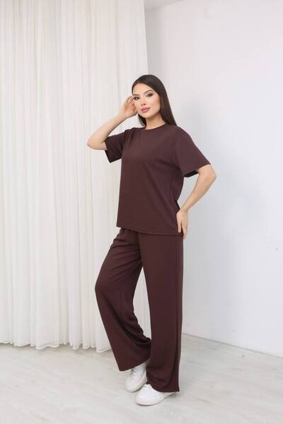 DENİKK Trend Wide Leg Soft Textured Modal Stretch Fabric T-Shirt Track Suit 2...