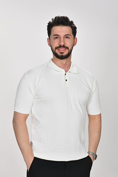 VALERİO MEN Collar Button Detail Self-Pattern Premium Knitwear