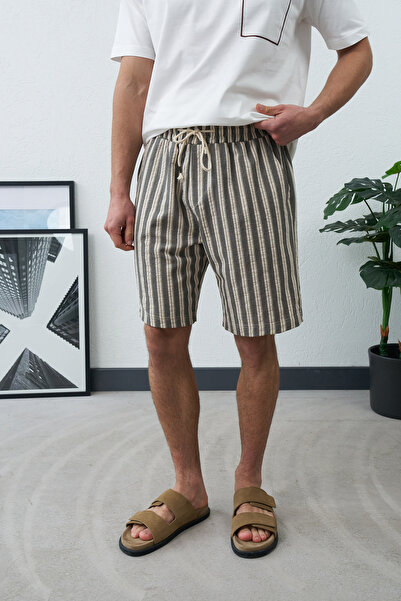 İLKCET MODA Striped Coffee Casual Comfortable Cut Men's Shorts