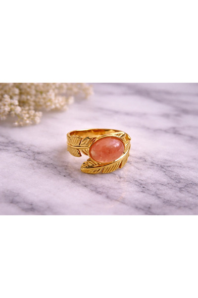 PORSE Leaf Patterned Colorful Stone Steel Ring with 4 Color Options