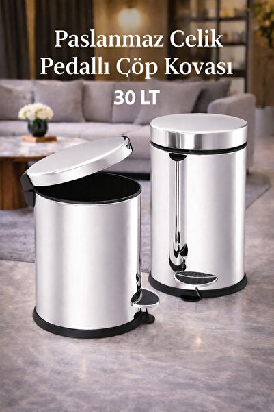 LOREMPBOX Paslanmaz Çelik Pedallı Çöp Kovası 30 LT