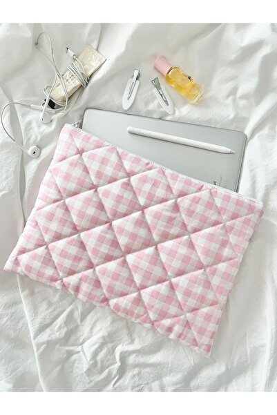 Lulishop Pembe Kareli Kapitone Tablet Kılıfı 10-11 İnç Fermuarlı Koruyucu iPa...