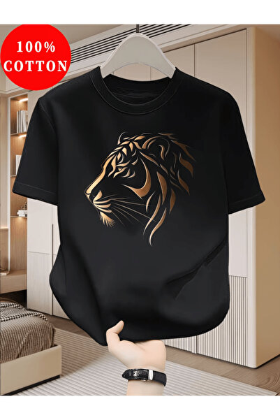 one button Tricou supradimensionat premium cu imprimeu Bay Gold Aslan Design