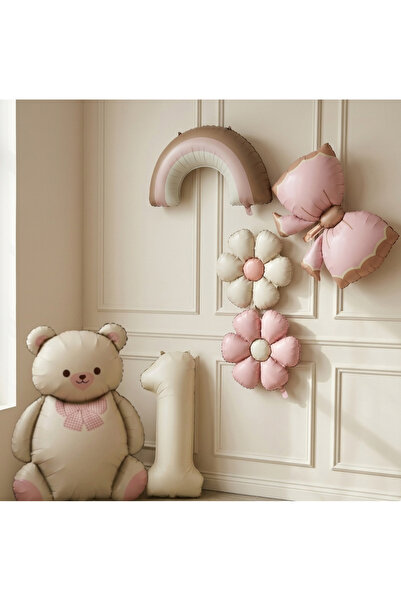 Öztürkpartievi Retro Teddy Bear Concept 1. Birthday Foil Balloon Set