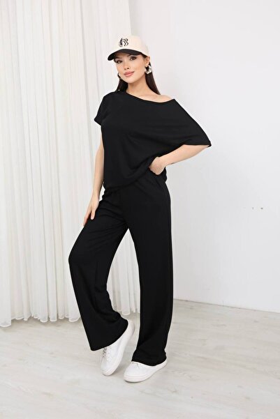DENİKK Trend Wide Leg Soft Textured Modal Stretch Fabric T-Shirt Track Suit 2...