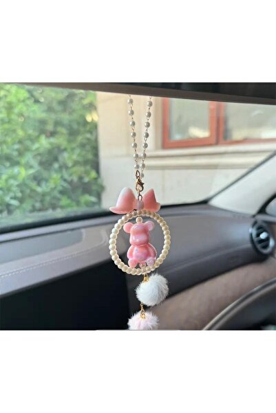 Freya قطعة واحدة من زينة مرآة السيارة الخلفية بتفاصيل دب وردي لامع |   إكسسوا...