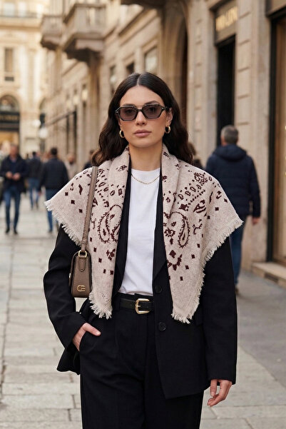 Lela شال منقوش عرقي بحواف مزخرفة 100 × 100 سم 6941300