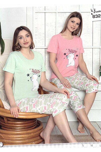 Serena Pijama dama din bumbac, tricou roz cu imprimeu „Sleepy” și pantaloni 3...