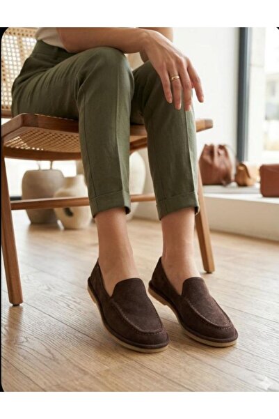 Daloğlu Brown Suede Moccasin Style Women's Ballerina Casual Shoes