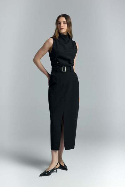 Sateen Φούστα με σκίσιμο Jessi - Μαύρη