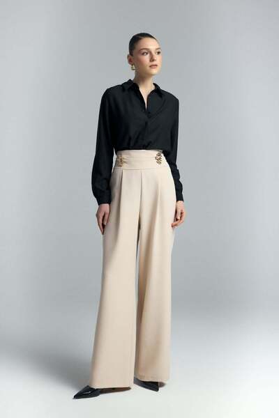 Sateen Παντελόνι με αξεσουάρ μέσης - Μπεζ