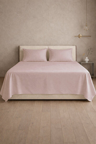 First Choice 100% Cotton Satin 200 Tc (80 Thread) Flat Sheet Set Powder