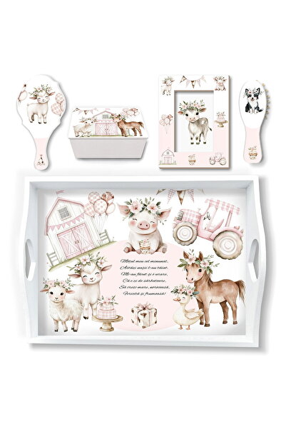OEM Set mot fetite Farm Animals roz cu tavita mot si accesorii pentru taierea...