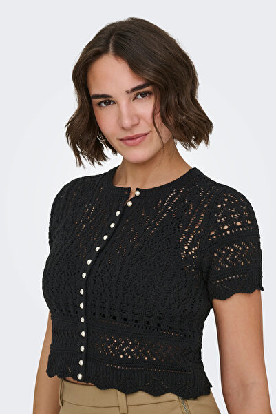 ONLY Onlelke Pamuklu Cropped Fit İnci Süslemeli Bisiklet Yaka Triko TRİKO 153...