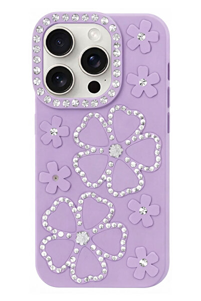 CEPSTOK iPhone 15 Pro Case Flower Patterned Stoned Silicone Cover