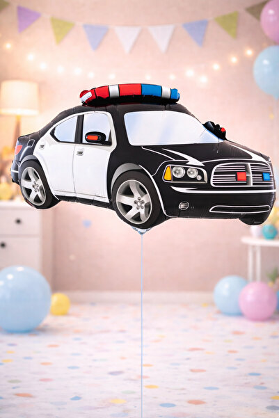 Baloncu Nene Polis Arabası Folyo Balon 66 cm Polis Temalı Doğum Günü Parti Sü...