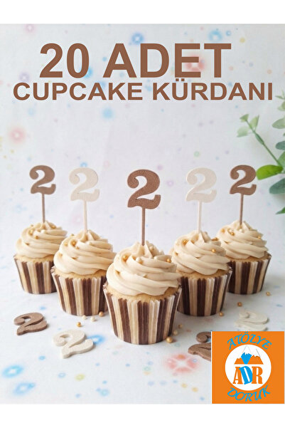 Atölye Doruk 20 Pcs Coffee-Cream Number 2 Cupcake Toothpicks-Bohemian Retro 2...