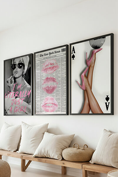 Ayabak Just a Girl Serisi 3'lü Set Çerçeveli Poster Tablo - Salon - Yatak Oda...