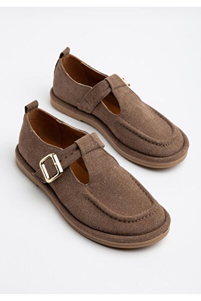 Daloğlu Γυναικεία παπούτσια μπαλαρίνας casual με αγκράφα από βιζόν και σουέντ