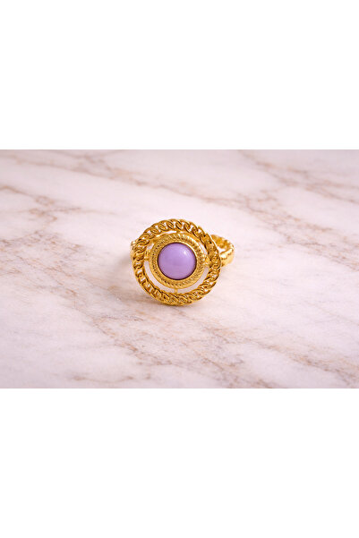 PORSE Retro Style Gold Color Chain Motif Stone Adjustable Steel Ring