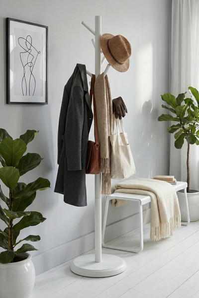 Woodenbend Rama Mat Lake Beyaz Masif Kayın Ahşap Askılık 178 cm Dekoratif Aya...