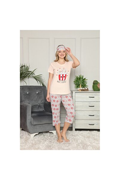 RİNDA Pijama damă cu tricou, pantaloni trei sferturi și mască de dormit, what...