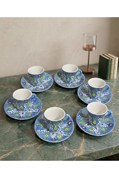 Si Sorti Ceramics El Yapımı 6 Kişilik Çini Desenli Lale Motifli Türk Kahvesi ...